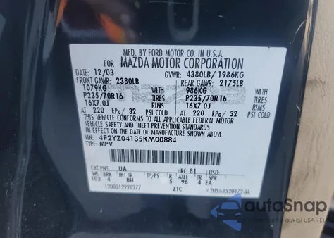 2005 Mazda Tribute S z USA, uszkodzony, nr VIN 4F2YZ04135KM00884